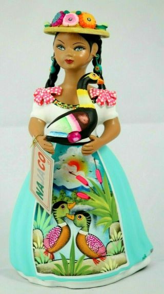 Lupita Najaco Ceramic Doll/figurine W Hat Holding Goose Mexican Folk Art Pastel