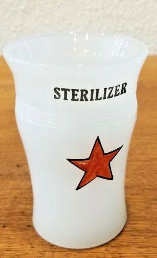 Vintage White Milk Glass Red Star Barber Apothecary Sterilizer Cup