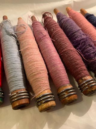 12 Vintage Wooden Textile Weaving Spools Industrial Bobbins 3