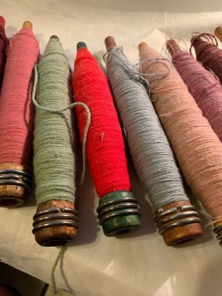 12 Vintage Wooden Textile Weaving Spools Industrial Bobbins 4