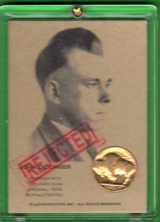 John Dillinger Bank Robber Coin Card Error W/ Gold Plated Buffalo Nickel L 38