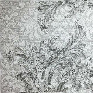 3x Single Paper Napkins Crafts Decoupage Tissues Grey Swirl Flourish Flower M042