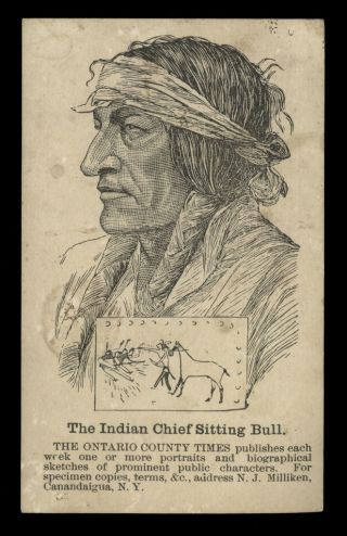 C1876 Trade Card Featuring Sitting Bull With Pictograph,  Ontario County Times