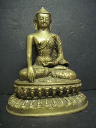 Large Old 11” Buddha Tibetan Statue Brass Heavy And Very Detailed 10 Lbs
