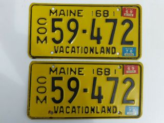 1968 Base 1969 1970 Maine Commercial Truck License Plates Pair 59 - 472