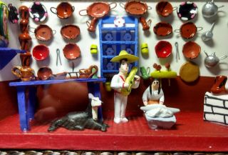 Mexican Shadow Box Musician & Restaurant Scene Miniature Diorama Mexico Folk Art 2
