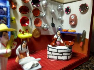 Mexican Shadow Box Musician & Restaurant Scene Miniature Diorama Mexico Folk Art 6