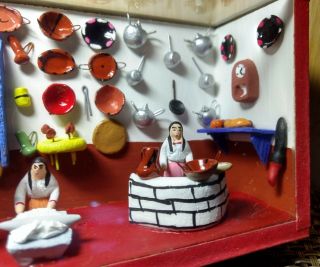 Mexican Shadow Box Musician & Restaurant Scene Miniature Diorama Mexico Folk Art 7