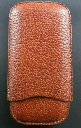 Vtg Pheasant R.  D.  Gomez Of Spain Brown Pebbled Leather Cigar Case 3 Fingers Euc