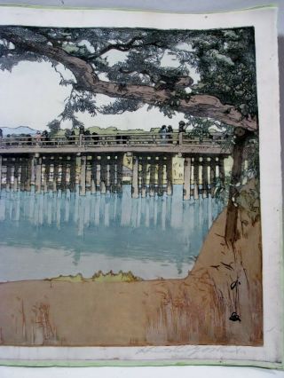 Midcentury Hiroshi Yoshida Japanese Woodblock Print Seta Bridge 3