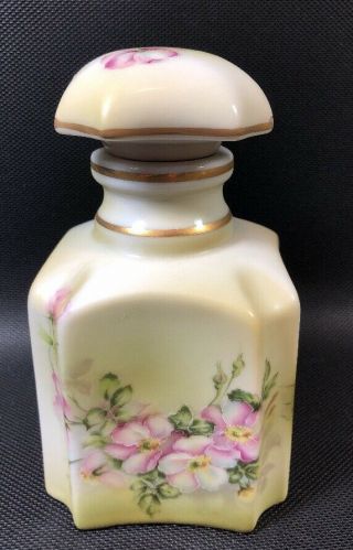 Vintage Nippon Hand Painted Floral Design Porcelain Perfume Bottle W/stopper 19g