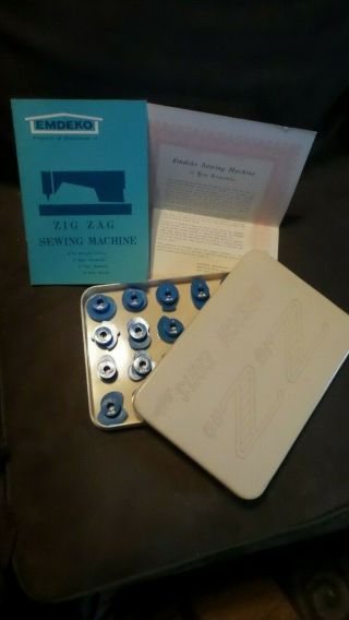 Vintage Emdeko Zig Zag Sewing Design Cams In Case With Instruction Book