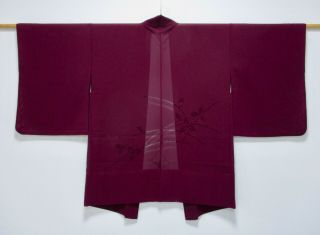 Japanese Kimono Silk Summer Haori / Purple / Flower / Ro / Silk Fabric /48