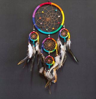 Dream Catcher Rainbow Wall Hanging Feathers Bead Decoration Ornament 22 "