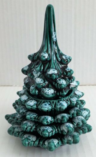 Vintage Hand - Crafted Ceramic Christmas Tree Lighter & Ashtrays 6 " Tall