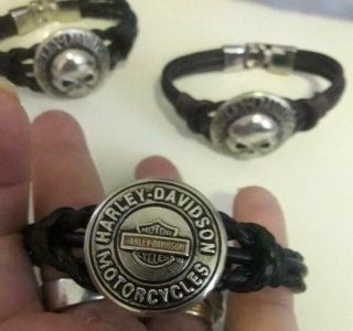 3 Fashion Harley Davidson Leather Metal Bracelets