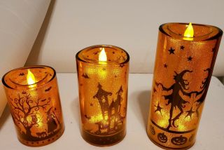 Halloween Flickering Battery Operated Candles,  Set Of 3 Different Designs