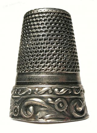 Unknown Maker Sterling Silver Thimble From Portugal With Scrolls & Gilt Inside