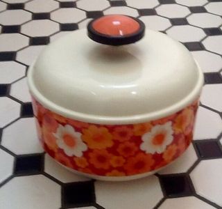 Vintage Pola Japan Plastic Bowl Candy Trinket Dish Orange Flower Power Lid