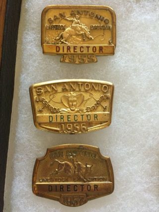 3 San Antonio Rodeo Director Badges - Pins 1955,  56,  57