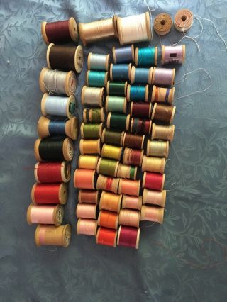60 Vintage Wooden Spools Of Thread From Coats & Clark,  Corticelli,  Pj Coats Etc