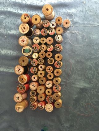 60 Vintage Wooden Spools of Thread From Coats & Clark,  Corticelli,  PJ Coats Etc 3