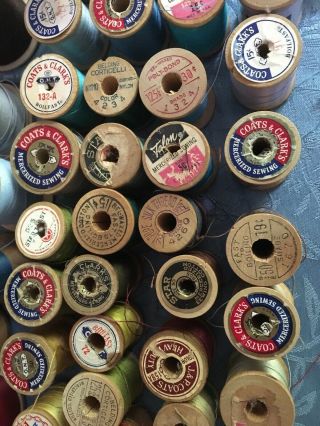 60 Vintage Wooden Spools of Thread From Coats & Clark,  Corticelli,  PJ Coats Etc 5