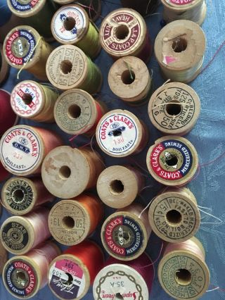 60 Vintage Wooden Spools of Thread From Coats & Clark,  Corticelli,  PJ Coats Etc 6