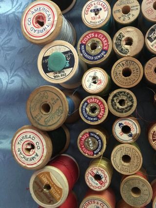 60 Vintage Wooden Spools of Thread From Coats & Clark,  Corticelli,  PJ Coats Etc 8