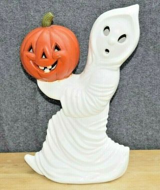 13 " Molded Ceramic Ghost Holding Pumpkin