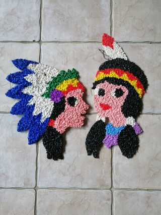Native American Boy And Girl Melted Popcorn Thanksgiving Holiday Decorations