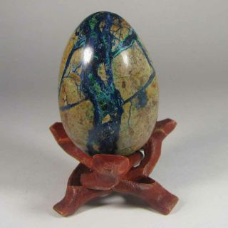 2.  1 " Blue Azurite & Malachite Gemstone Egg Sphere W/ Stand – Peru