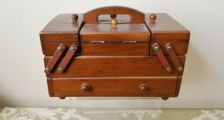 Vintage Wooden Sewing Box,  Accordion Style/multi Tier Diminuative Compact Sweet