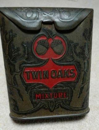 Vintage Twin Oaks Mixture Roll Top Tobacco Pocket Tin,  Embossed Acorns