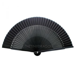 Black Silk Hand Fan 7.  75 " Bamboo Fabric Folding Pocket Purse Solid