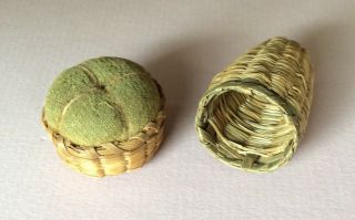 Miniature Woven Sweetgrass & Ash Pin Cushion and Thimble Holder 2
