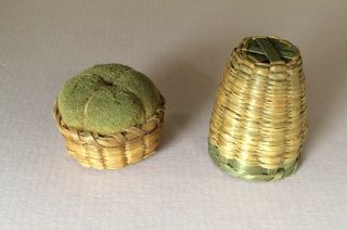 Miniature Woven Sweetgrass & Ash Pin Cushion and Thimble Holder 3