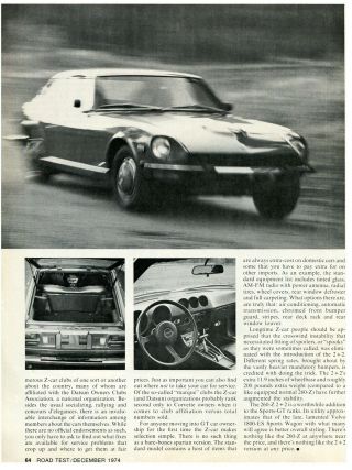 1974 Datsun 260z Nissan 6 Pg Road Test Article