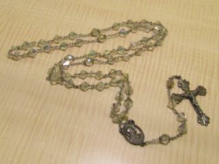 Vintage Catamore Sterling Silver Religious Rosary Aurora Borealis Beads
