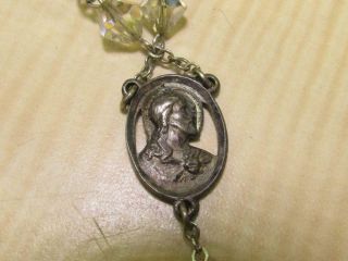 Vintage Catamore Sterling Silver Religious Rosary Aurora Borealis Beads 3