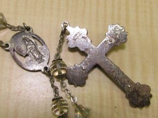 Vintage Catamore Sterling Silver Religious Rosary Aurora Borealis Beads 5
