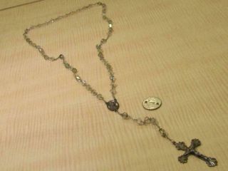 Vintage Catamore Sterling Silver Religious Rosary Aurora Borealis Beads 8