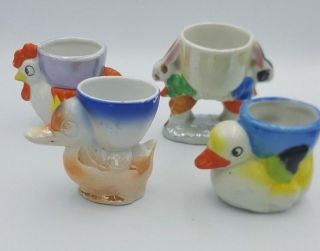 Four Vintage Japanese Lustre Chicken / Rabbit Egg Cups
