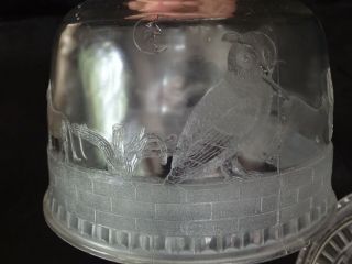 Vtg Clear Glass Cake Dome Raised Cats Owls Night Cover Saver Keeper UNIQUE 6