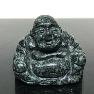 Vintage Chinese Buddha Carved Green Stone Art Statue Figurine Miniature Netsuke