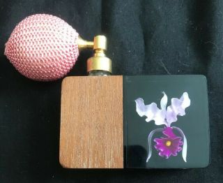 Vintage Lucite & Wood Atomizer Perfume Bottle " Orchid "