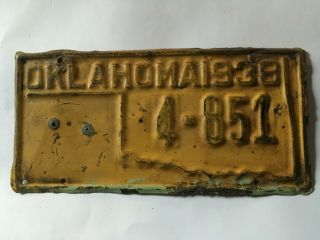 1938 Oklahoma License Plate State Trooper Highway Patrol State Outline Rare