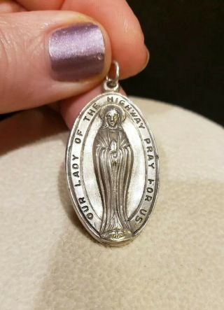 Antique Sterling Silver Our Lady Of The Highway Reverses St.  Christopher Medal