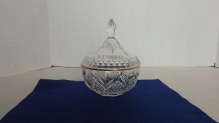 Vintage Clear Glass Powder/trinket/jewelry/candy Jar With Lid Gold Trim