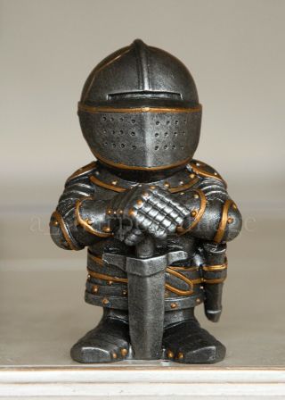 Adorable Medieval Knights In Shining Armor Standing Guard 4.  5 " Statue,  Set Of 4